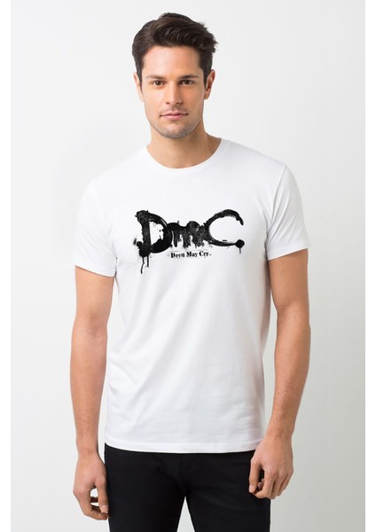 Dmc Devil May Cry Logo Baskılı Beyaz Erkek Örme Tshirt