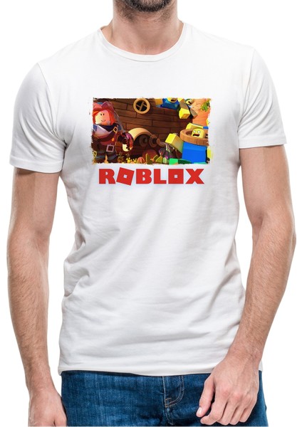 Roblox Baskılı Beyaz Erkek Örme Tshirt