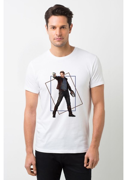 Peter Quill Star L Baskılı Beyaz Erkek Örme Tshirt