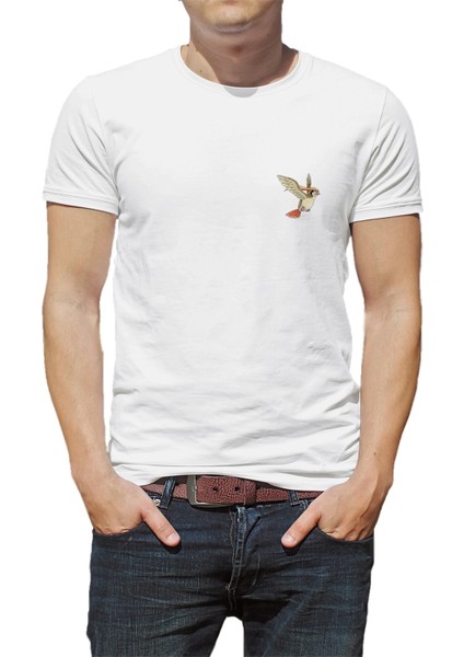Pokemon Avengermon Pidgeot Pigeot Baskılı Beyaz Erkek Örme Tshirt