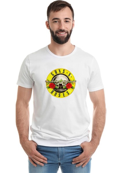 Guns'n Roses Baskılı Beyaz Erkek Örme Tshirt