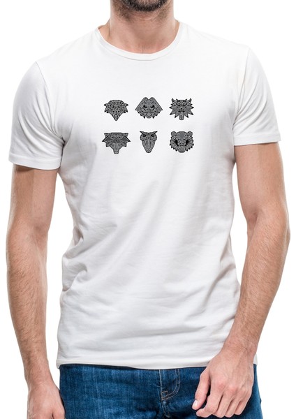 The Witcher Schools Logo Erkek Beyaz Tshirt