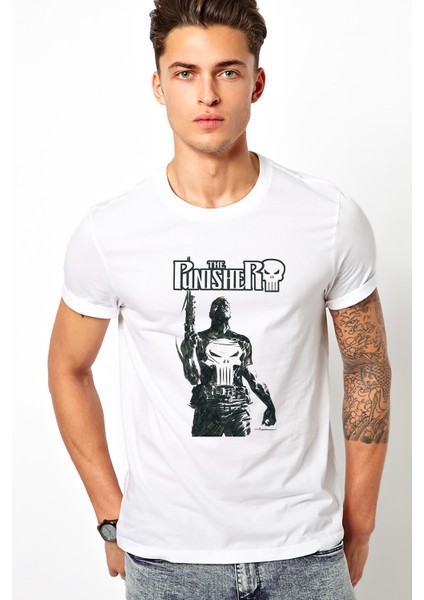 The Punisher Frank Castle Jon Bernthal Baskılı Beyaz Erkek Örme Tshirt