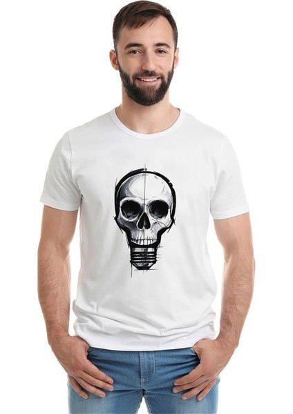 Kuru Kafa Baskılı Beyaz Erkek Örme Tshirt