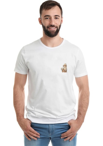 Pokemon Avengermon Growlithe Gardie Baskılı Beyaz Erkek Örme Tshirt