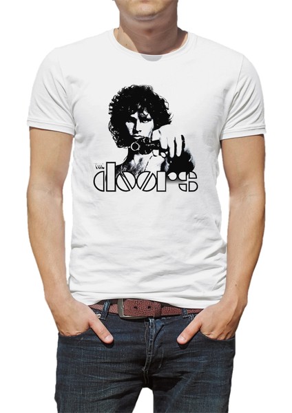 The Doors Solist Baskılı Beyaz Erkek Örme Tshirt