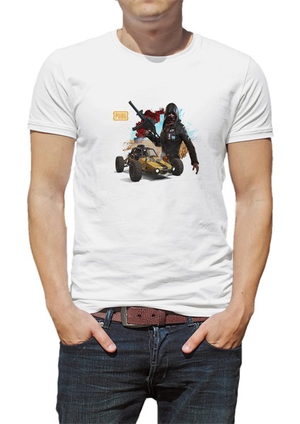Pubg Baskılı Beyaz Erkek Örme Tshirt