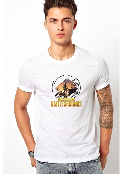 Pubg Playerunknowns Pubg Cember Baskılı Beyaz Erkek Örme Tshirt
