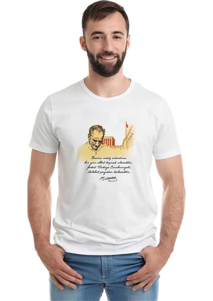 Ataturk Baskılı Beyaz Erkek Örme Tshirt