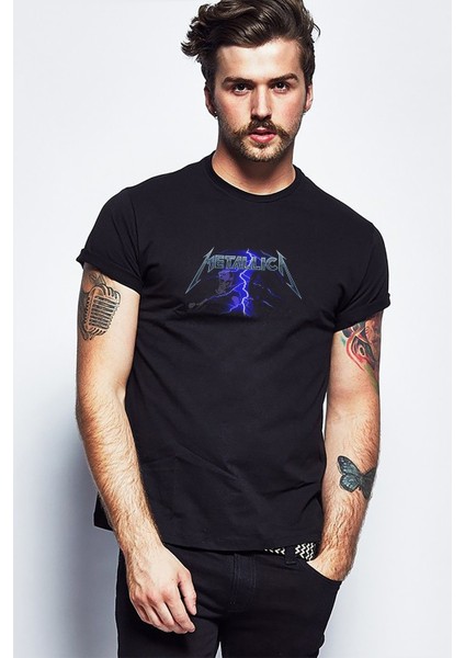 Metallica Ride The Lightning Metallica Gruup Baskılı Siyah Erkek Örme Tshirt