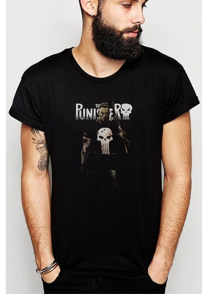 The Punisher Baskılı Siyah Erkek Örme Tshirt