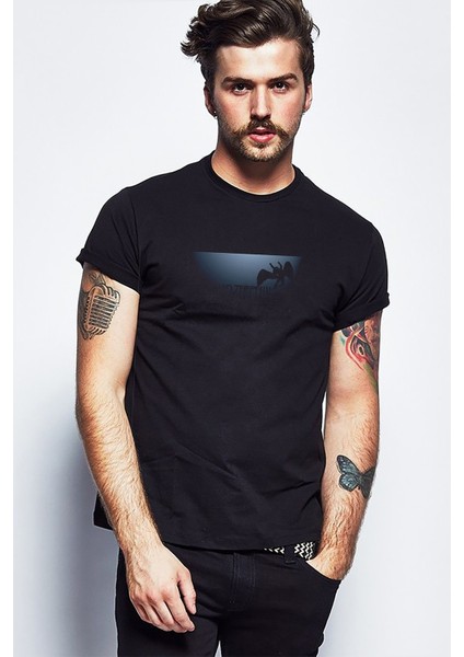 LED Zeppelin 1977 Baskılı Siyah Erkek Örme Tshirt