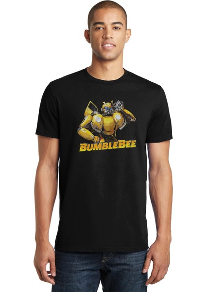 Transformers Bumblebee Music Black Baskılı Siyah Erkek Örme Tshirt