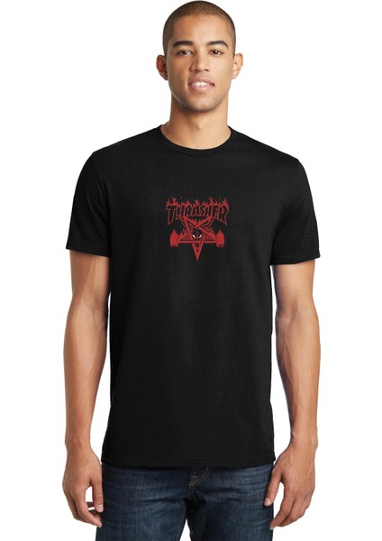 Thrasher Baskılı Siyah Erkek Örme Tshirt