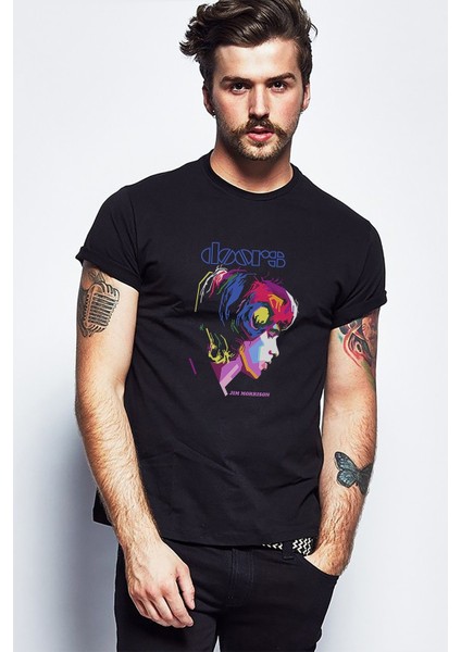 The Doors Jım Morrıson Baskılı Siyah Erkek Örme Tshirt