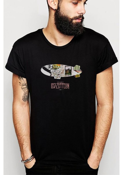 LED Zeppelin 1968 Baskılı Siyah Erkek Örme Tshirt