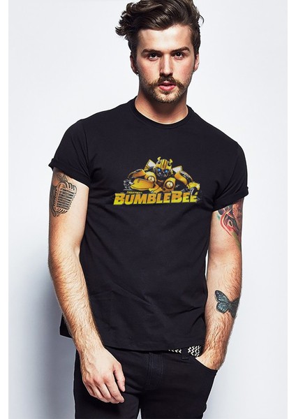 Transformers Bumblebee Christmas Baskılı Siyah Erkek Örme Tshirt