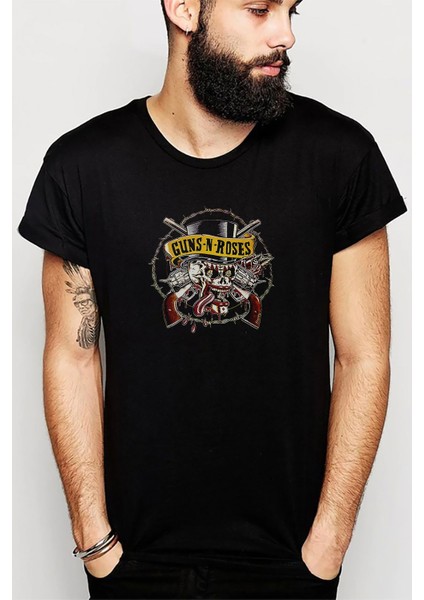 Guns N Roses Metal Baskılı Siyah Erkek Örme Tshirt