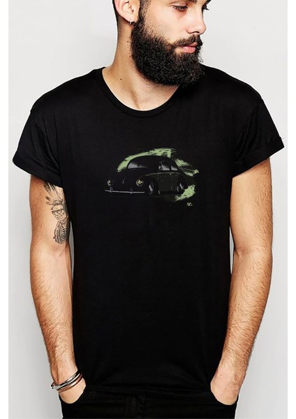 Vw Beetle By Tosbaa Baskılı Siyah Erkek Örme Tshirt
