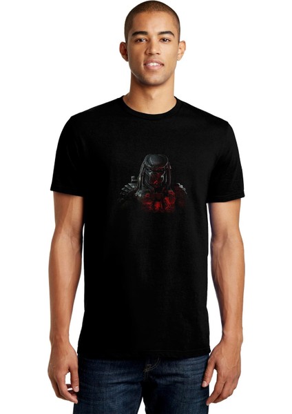 Predator Baskılı Siyah Erkek Örme Tshirt