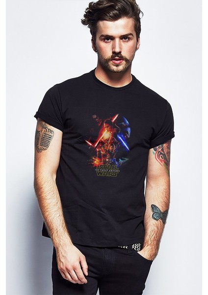 Star Wars Afiş Baskılı Siyah Erkek Örme Tshirt