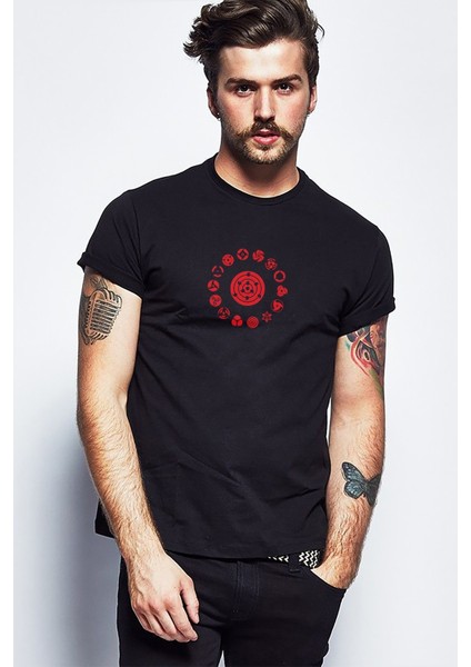 Naruto Anime Logo Baskılı Siyah Erkek Örme Tshirt