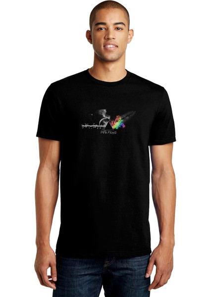Pink Floyd In Clouds Wallpaper Band Baskılı Siyah Erkek Örme Tshirt