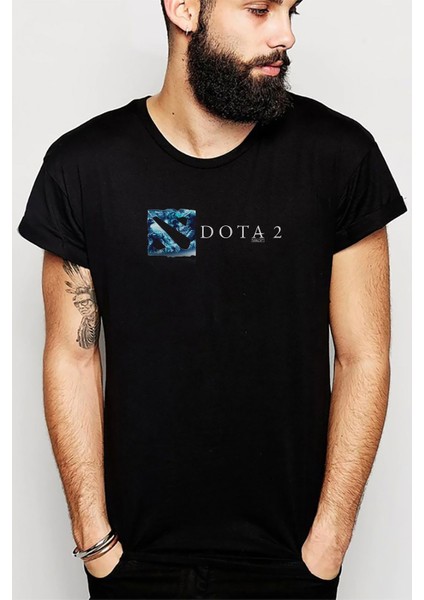 Dota2 Baskılı Siyah Erkek Örme Tshirt