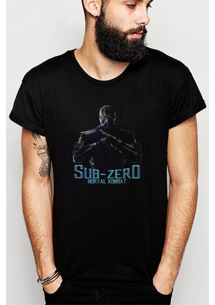 Mortal Kombat Sub Zero Fatality Baskılı Siyah Erkek Örme Tshirt