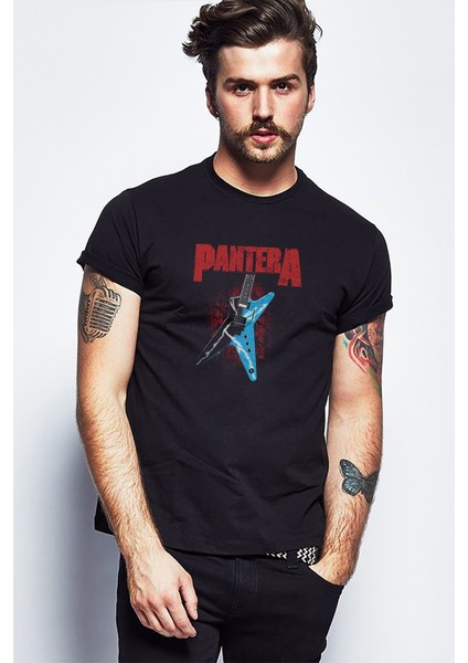 Pantera Gitar Metal Rock Müzik Music Baskılı Siyah Erkek Örme Tshirt