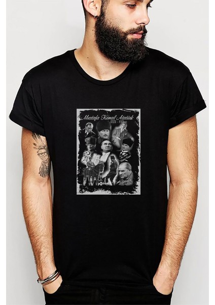 Atatürk Kolaj Baskılı Siyah Erkek Örme Tshirt