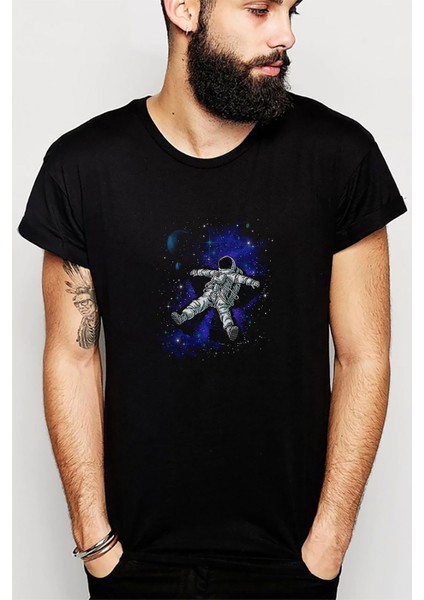 Nasa Astronaut Baskılı Siyah Erkek Örme Tshirt