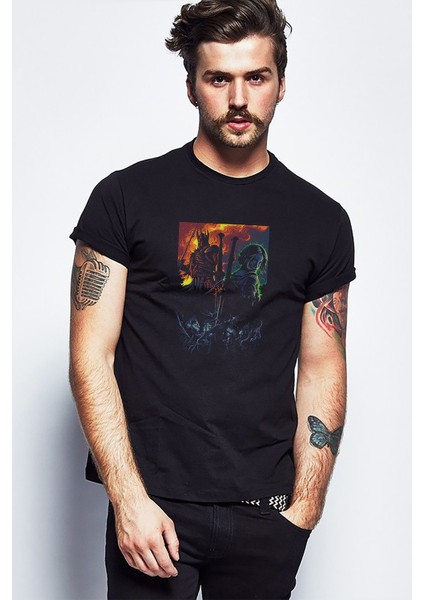 Witcher Baskılı Siyah Erkek Örme Tshirt