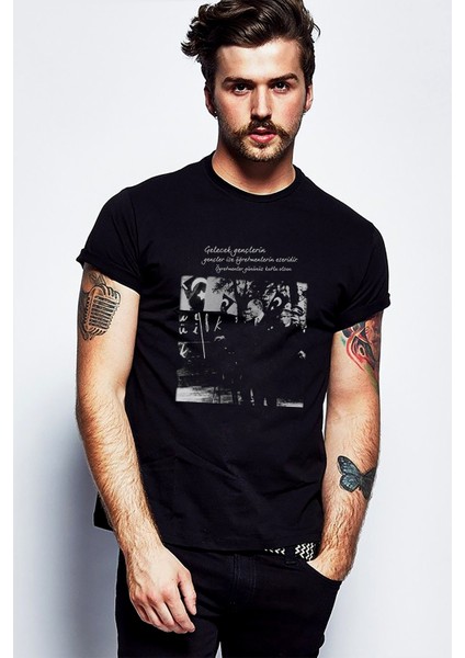 Öğretmenler Günü Gelecek Sizin Eserinizdir Atatürk Baskılı Siyah Erkek Örme Tshirt T-Shirt Tişört T