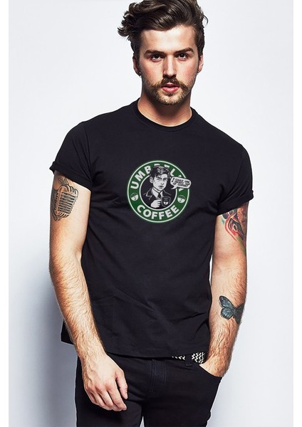 The Umbrella Academy Umbrella Coffee Baskılı Siyah Erkek Örme Tshirt