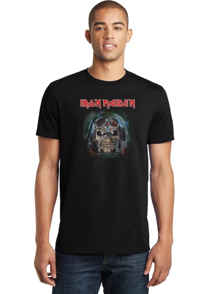 Maıden Pılot Eddıe Metal Baskılı Siyah Erkek Örme Tshirt