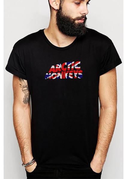 Arctic Monkeys Flag Baskılı Siyah Erkek Örme Tshirt