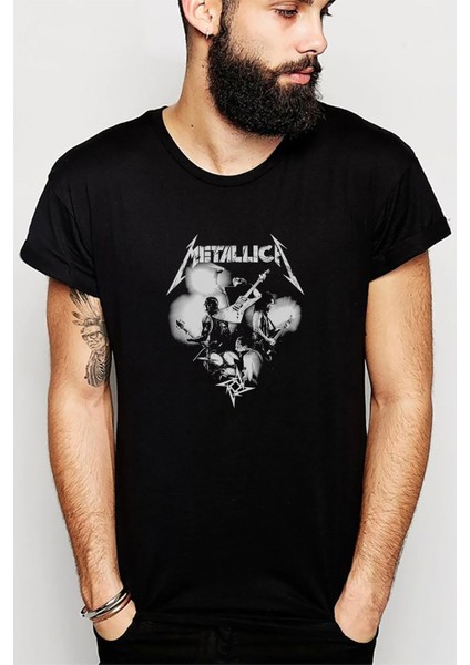 Metallica Kill Em Metal Rock Music Baskılı Siyah Erkek Örme Tshirt