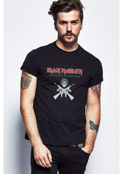 Iron Maiden Baskılı Siyah Erkek Örme Tshirt