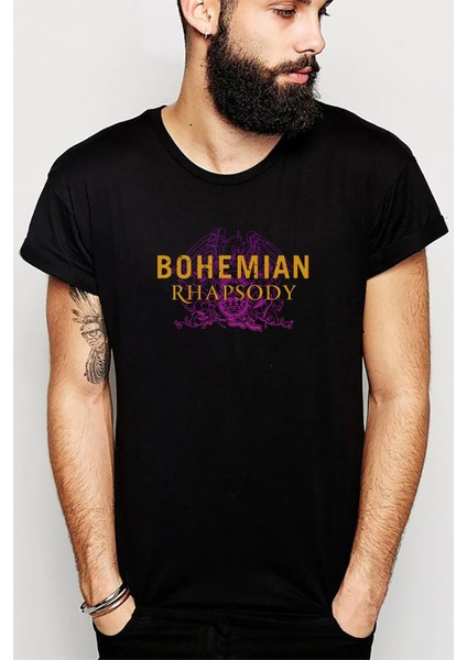 Queen Bohemıan Rhapsody Logo Baskılı Siyah Erkek Örme Tshirt