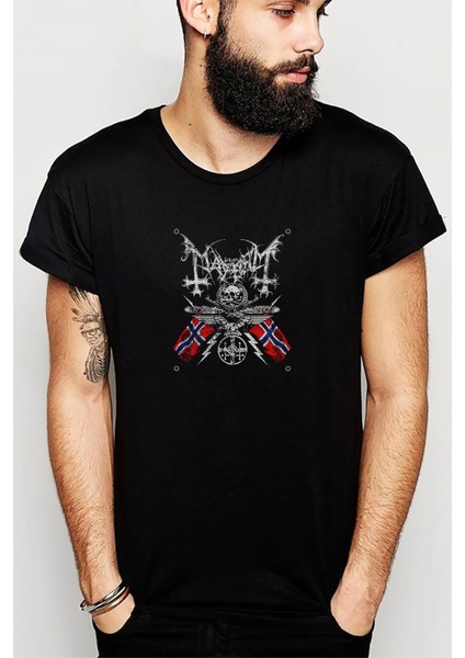 Mayhem Band Baskılı Siyah Erkek Örme Tshirt