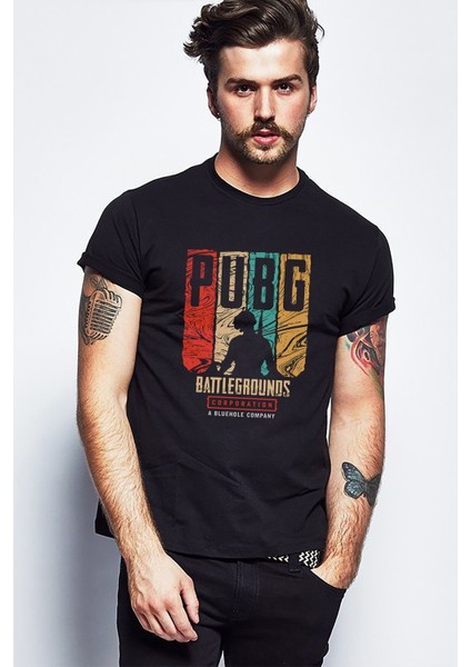 Pubg Battlegrounds Corporation Baskılı Siyah Erkek Örme Tshirt