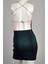 Ergü Zümrüt Yeşili Jakarlı Sırt Dekolteli Ip Askılı Salopet Kadın Mini Elbise