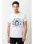 Astronomi Moon Baskılı Beyaz Erkek Örme Tshirt 1