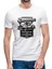 Retro Car Garage Baskılı Beyaz Erkek Örme Tshirt 1