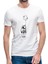 Astronot Uzay Balon Ay Baskılı Beyaz Erkek Örme Tshirt 1