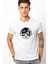 Gözlüklü Kulaklık ve Hip Hop Şapkalı Baskılı Beyaz Erkek Örme Tshirt 1