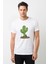 Kaktüs Cactus Baskılı Beyaz Erkek Örme Tshirt 1