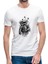 Astronot Uzay Akvaryum Baskılı Beyaz Erkek Örme Tshirt 1