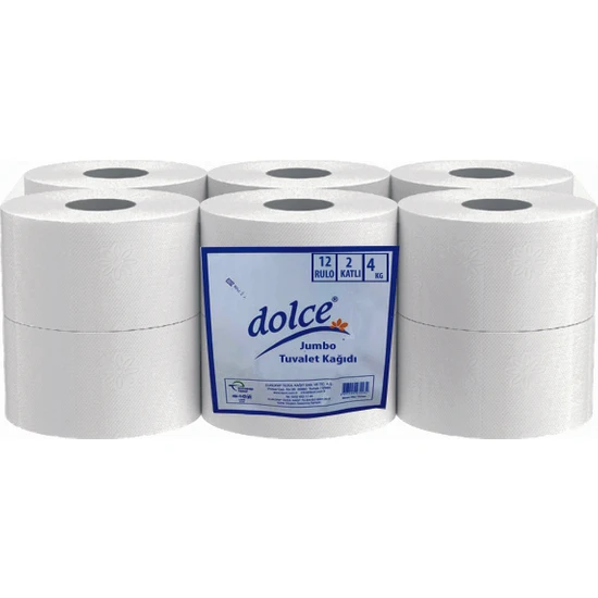 Dolce Jumbo Tuvalet  Kağıdı 4 kg 12 Rulo 2 Katlı (1 Koli)